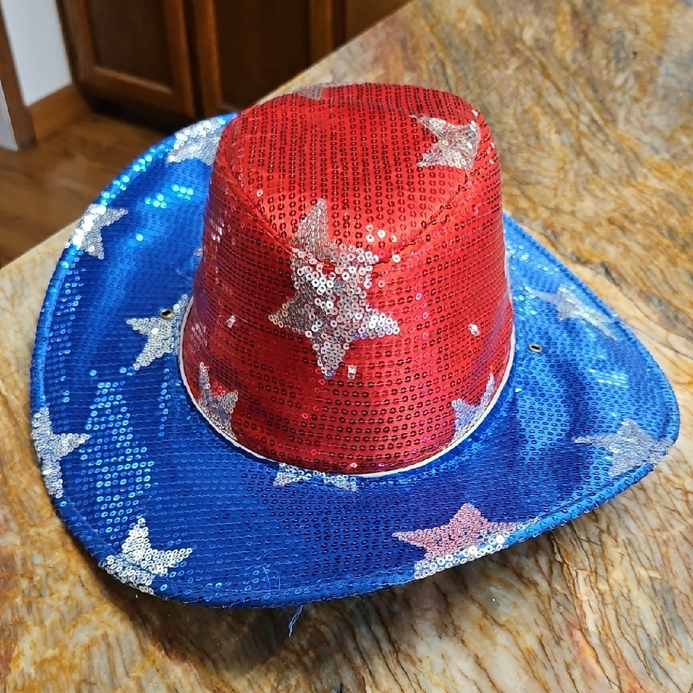 American Stars Sequin Red and Blue Star Cowboy Hat